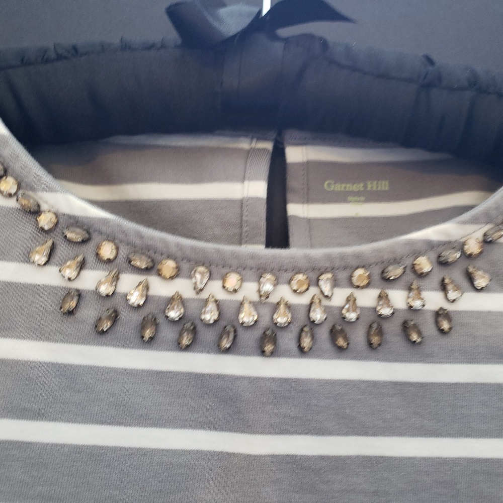 Garnet Hill Gray and White Embellished Tank